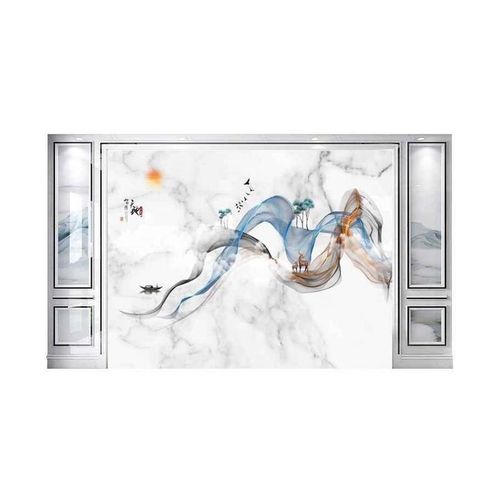 新中式电视背景墙瓷砖微晶石岩板仿大理石造型装饰石材客厅影视墙