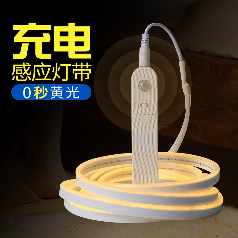 人体感应灯带充电式电池盒无线自粘5伏免布线柜床底光感氛围灯条,家装灯饰光源,室外LED灯带,淘宝优惠券,粉丝福利购,淘宝优惠卷