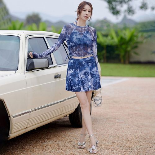 新款泳衣女款胖mm大码裙式三件套高级感遮肉显瘦分体保守温泉泳装