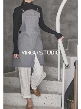 黑色灰色牛仔工作围裙咖啡师背带裙花艺园艺餐厅发型师工作服lo