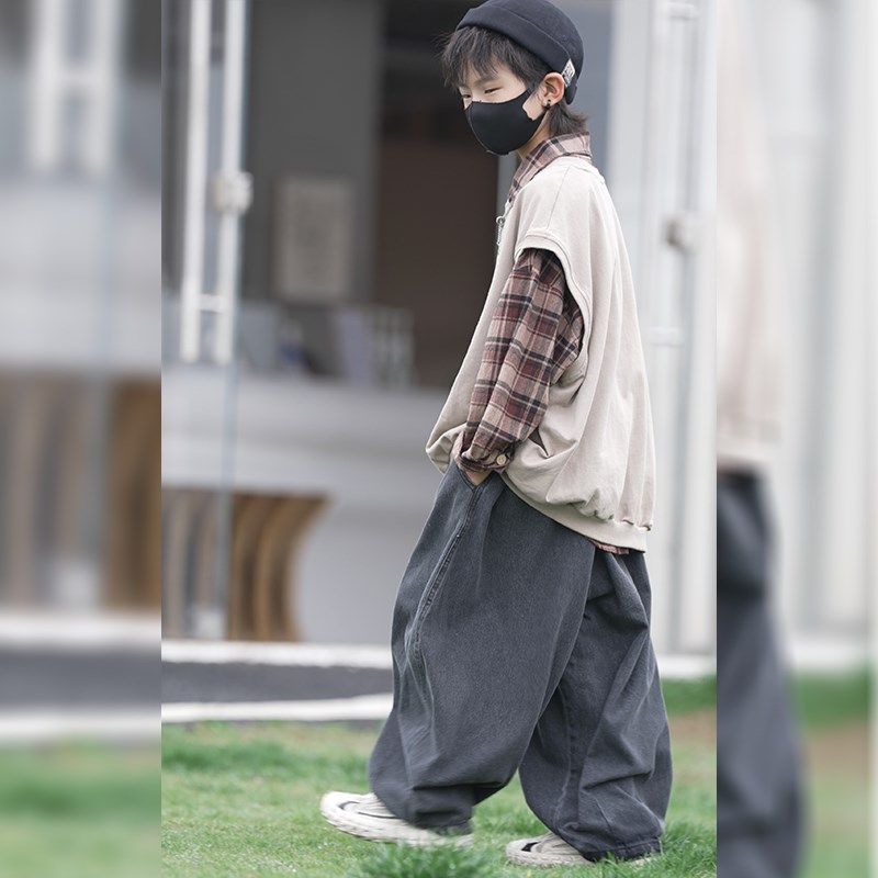 男童春装马甲套装2025新款潮帅气时髦男孩酷帅春秋百搭衬衫两件套