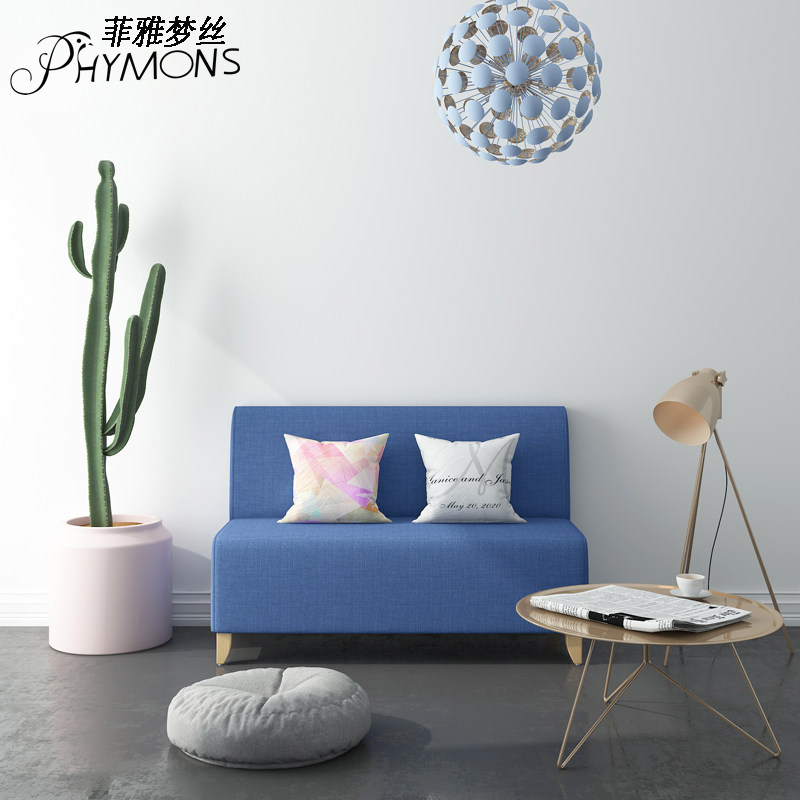 布艺沙发小户型经济型现代简约实木三双人服装店休息沙发凳靠背凳