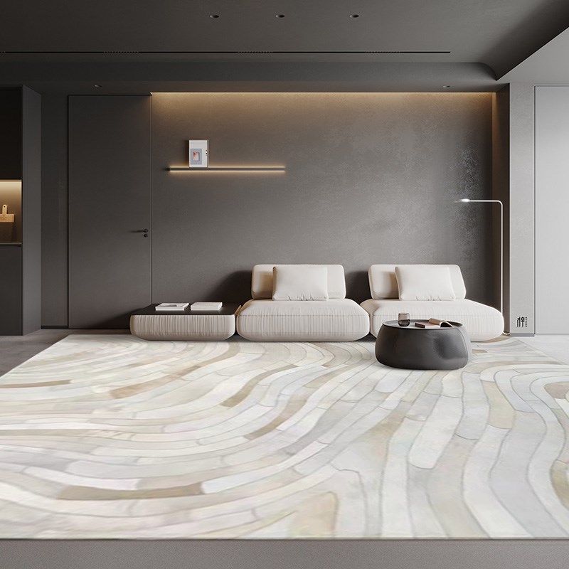 设计师原创牛皮地毯拼接家用北欧现代轻奢风客厅茶几毯卧室床边毯