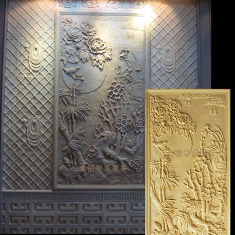 人造砂岩浮雕沙岩背景墙石雕壁画荷鹭外墙装饰植物定制玻璃钢雕塑
