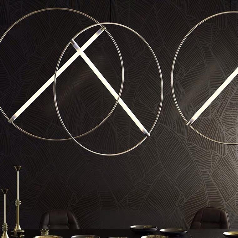 北欧圆环餐厅铁艺吊灯现代简约设计师样板房工程展厅客厅金色吊灯