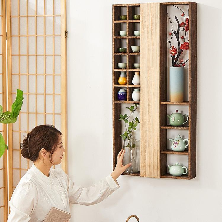 实木中式挂墙博古架墙上茶杯架壁挂式置物架多宝阁茶壶茶具收纳架