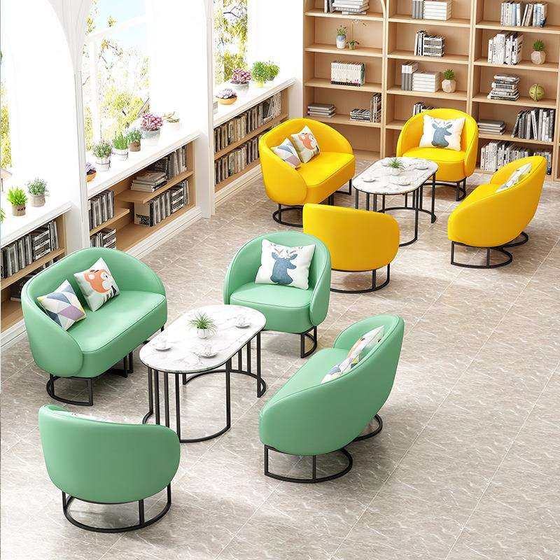 北欧奶茶店咖啡厅办公室洽谈接待桌椅组合简约休闲单双人沙发时尚