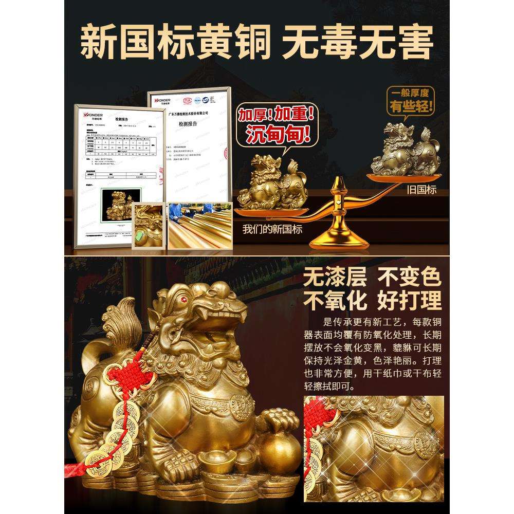貔貅摆件聚财纯铜公母一对家用办公室居家客厅霸王豸皮丘