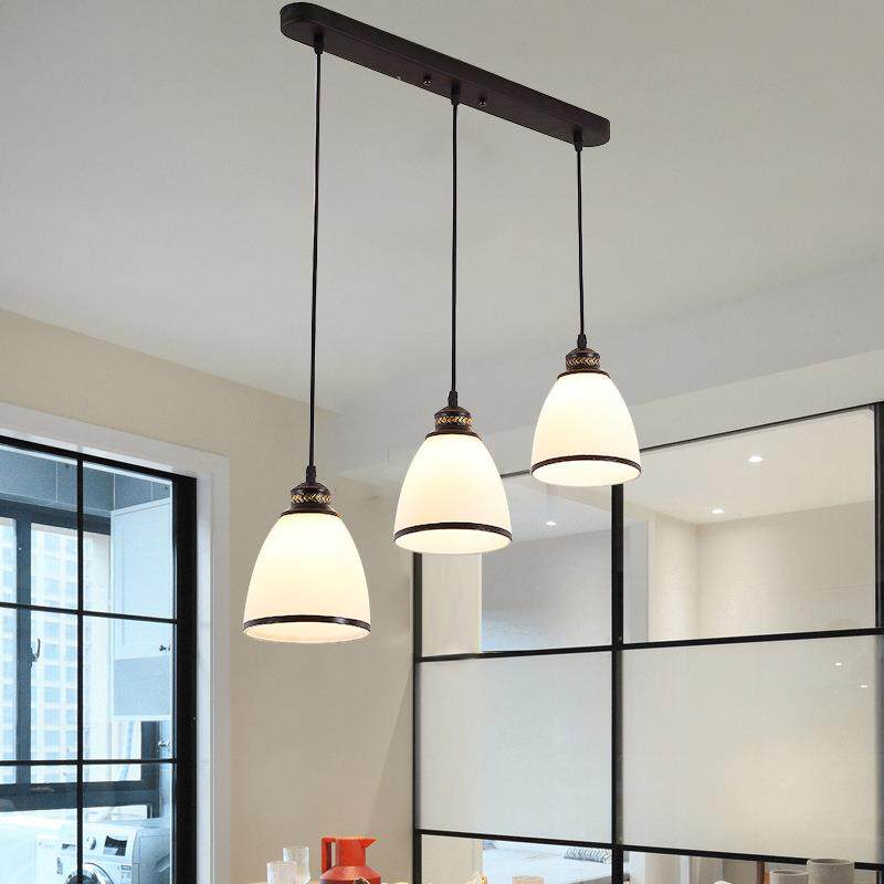 美式乡村餐厅吊灯饭厅吧台灯吸顶灯具简欧复古吊线长盘圆盘小吊灯