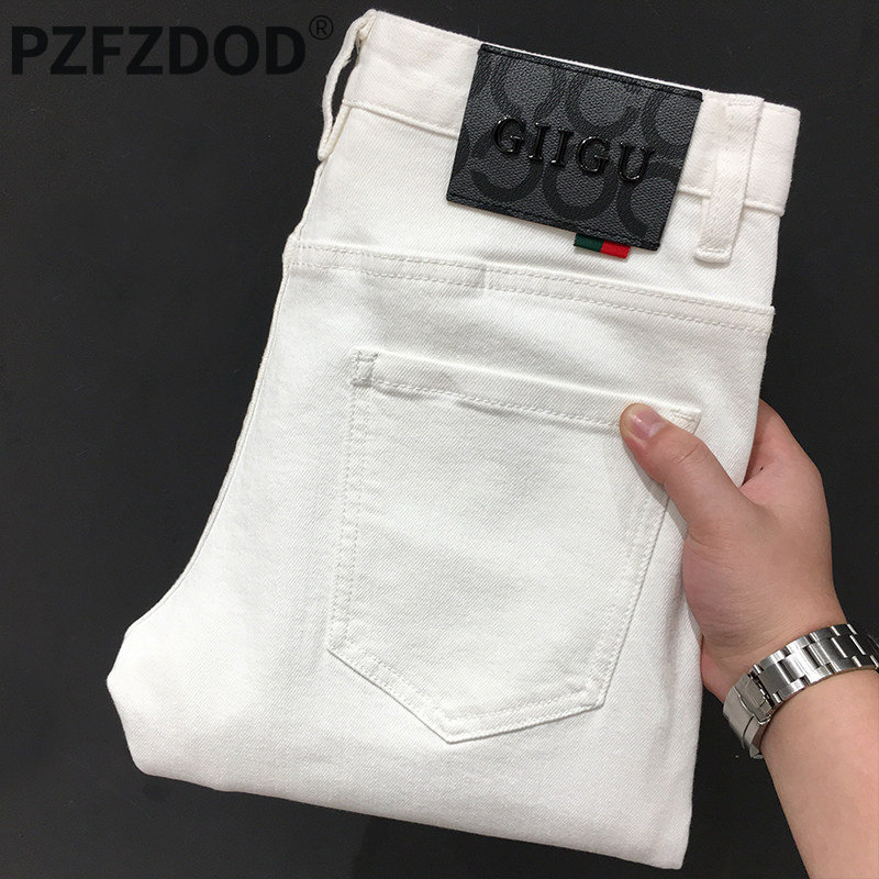 夏季新款牛仔裤男欧洲站潮牌白色