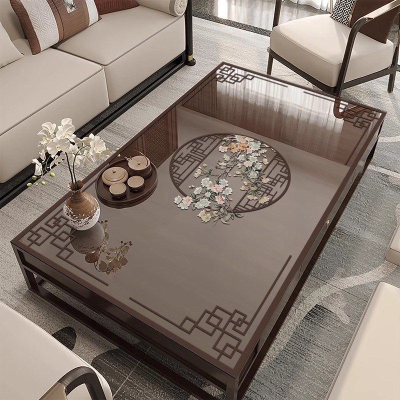 新中式茶几桌垫防油防水防烫透明软E玻璃餐桌桌面保护垫轻奢高级