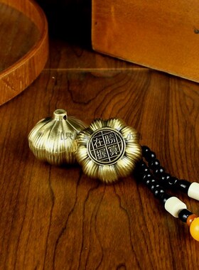 纯黄铜胜算在握手把件创意把w玩件可旋转胜蒜在握大蒜摆设男士手