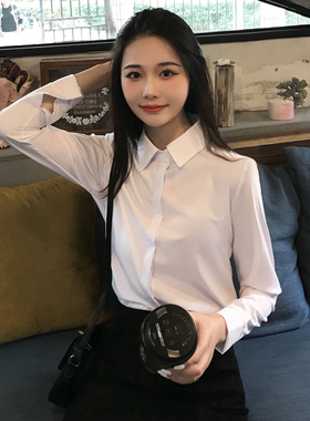 白色衬衫女e长袖2021春秋新款韩范职业正装工作服大码工装雪纺衬