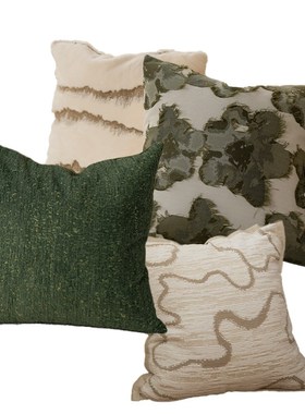 抱枕绿色系睡莲艺术感枕套样板间茶室软装客厅沙发靠枕背床头靠垫