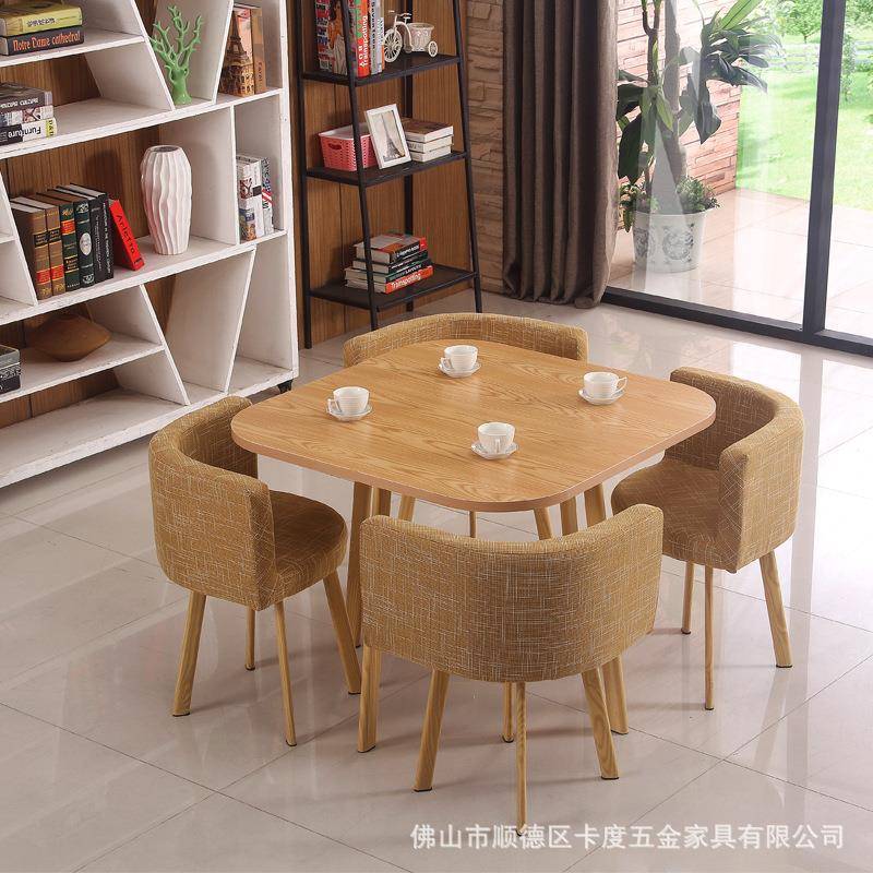 咖啡馆休闲接待奶茶店铁艺一桌四椅西餐厅组合洽谈桌会客木圆桌椅
