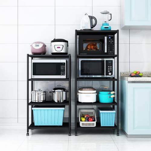 不锈钢厨房置物架落地多层带轮可移动储物锅架微波炉烤箱收纳柜子
