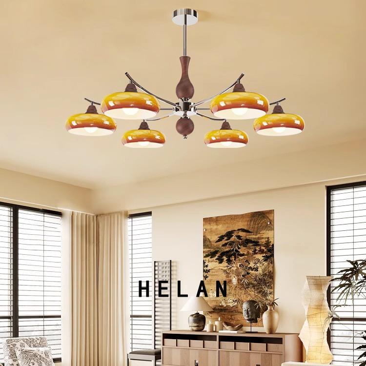 法式中古风柿子客厅吊灯美式复古大厅主灯南洋风焦糖玻璃中山灯具