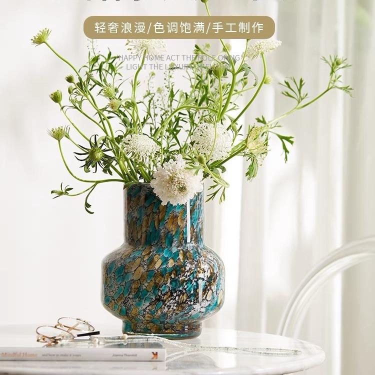 中式古典玻璃花瓶轻奢高级感客厅插鲜花适合餐桌茶几上摆放的花瓶