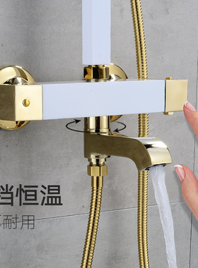 黑色欧式淋浴花洒套装家用全铜智能恒温挂墙式沐浴器浴室淋雨喷头