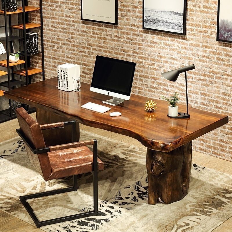 实木大板整板办公桌老板桌台式电脑桌原木不规P则自然边条形书桌