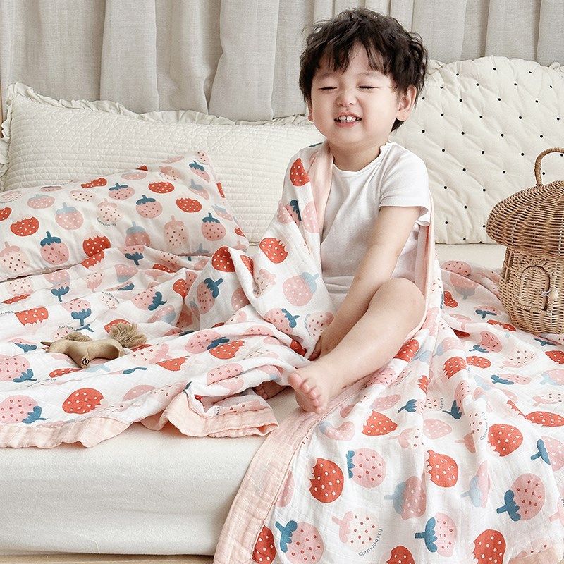 秋季新款!儿童竹棉纤维四季毯婴幼儿四层纱布洗澡V浴巾宝宝小毯子