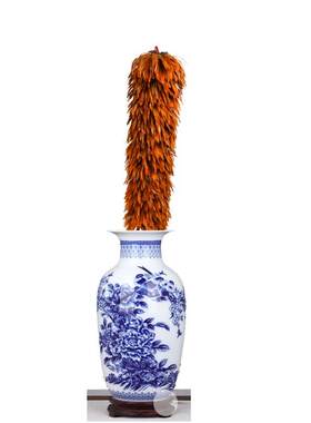 鸡毛掸子花瓶鸡毛掸子储瓶古色古香青花瓷N饰品客厅丰富插花干花