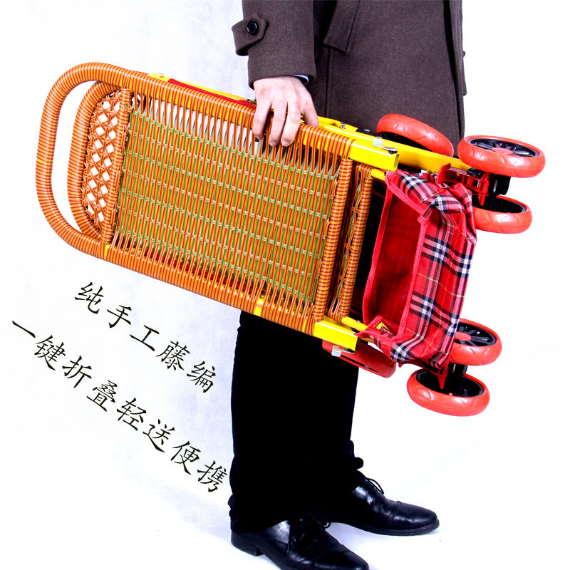 婴儿竹藤推车轻便夏季仿藤宝宝手B推车可躺折叠竹编藤椅儿童小推
