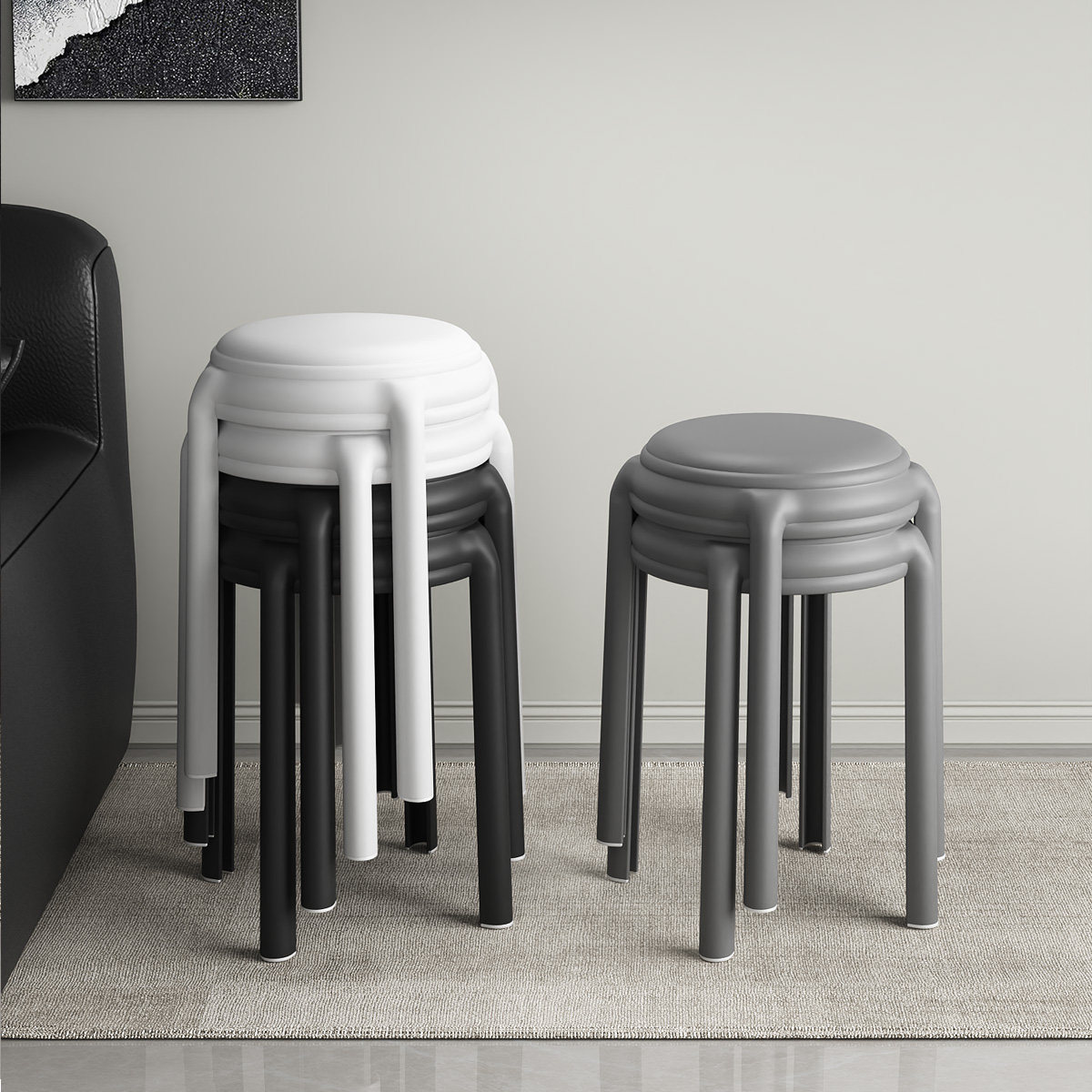 塑料凳子家用可叠放加厚软包圆凳现代简约高板凳客厅餐桌备用胶凳,住宅家具,其它凳子,淘宝优惠券,粉丝福利购,淘宝优惠卷