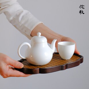 中式白色泡茶壶梨壶小号陶瓷思亭壶手工单壶带过滤杏白Z小品壶茶