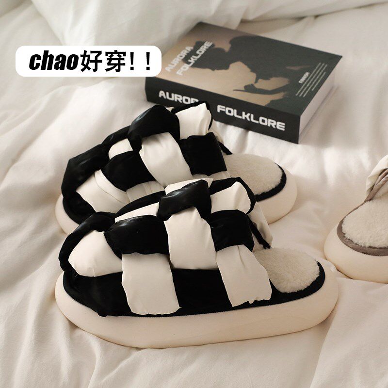 外穿棉拖鞋女冬h季时尚增高厚底拖鞋女士冬天家用室内棉拖网红ins
