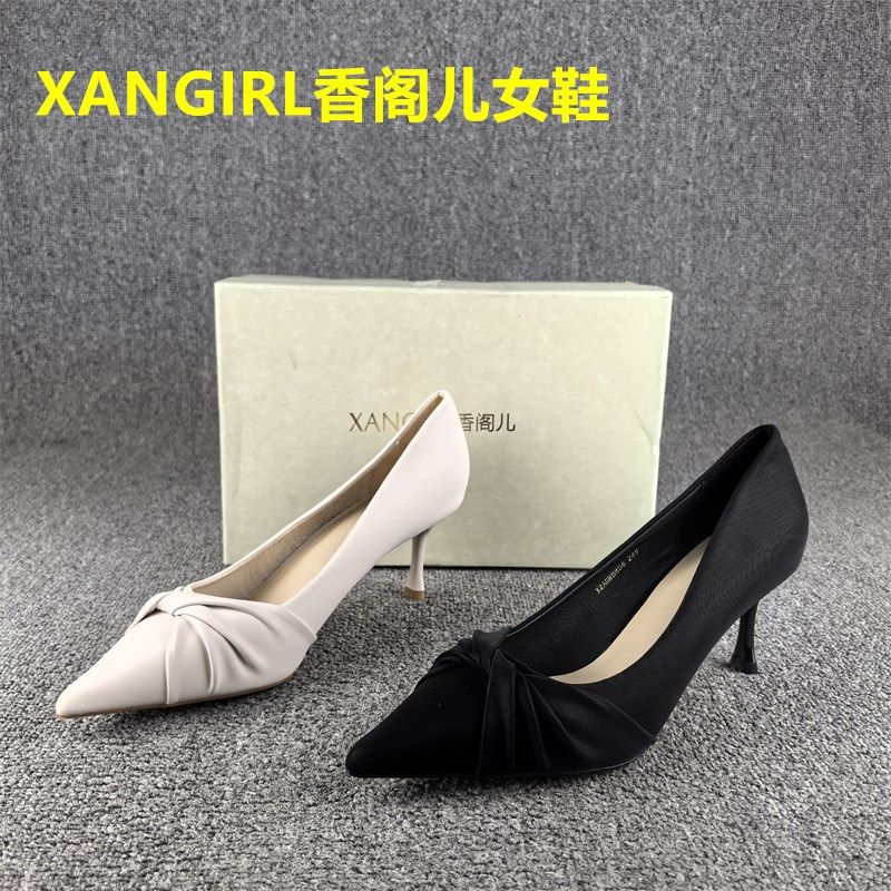 时尚气质优雅通勤j工作女鞋2025春秋新款尖头浅口高跟套脚单鞋女