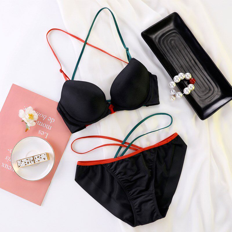 韩国内衣女小胸h聚拢无痕薄款前扣美背少女交叉纯棉上托文胸罩套