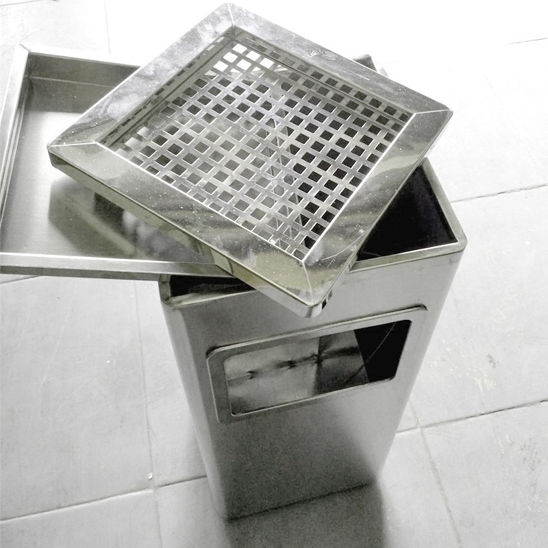 大号果皮箱室内不锈钢圆形酒店垃圾桶金属中号大堂立式方形垃圾筒