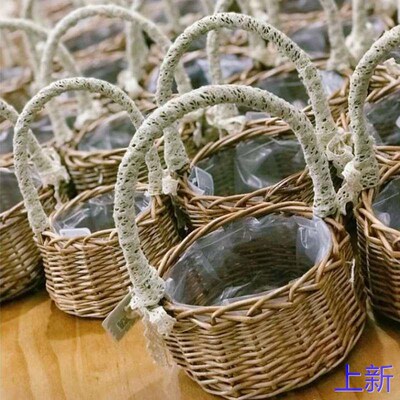 蕾丝迷你花瓣花篮编织藤编公花艺主篮插花花童手提婚礼撒花新款