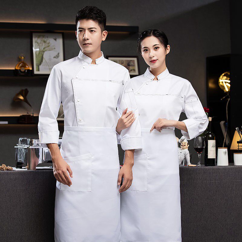 餐厅饭店厨房高级厨师长工作服男长袖透气中国风餐饮烘焙服装涤棉