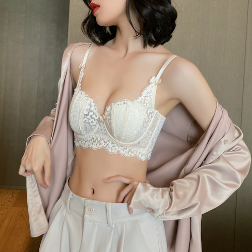 法式内衣女大胸显小胸收s副乳防下垂胸罩夏季薄款蕾丝聚拢文胸套