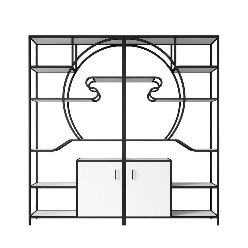 新中式博古架茶室置物架展示柜铁艺隔断多宝阁客厅书架摆件架子