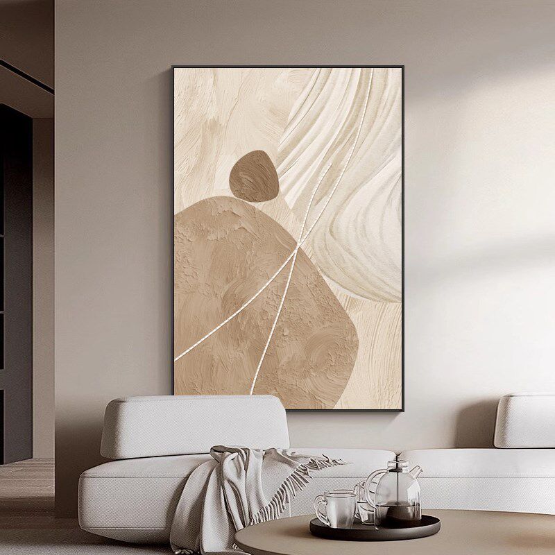 石来运转客厅f装饰画现代风寓意好挂画奶油风沙发背景墙抽象氛围
