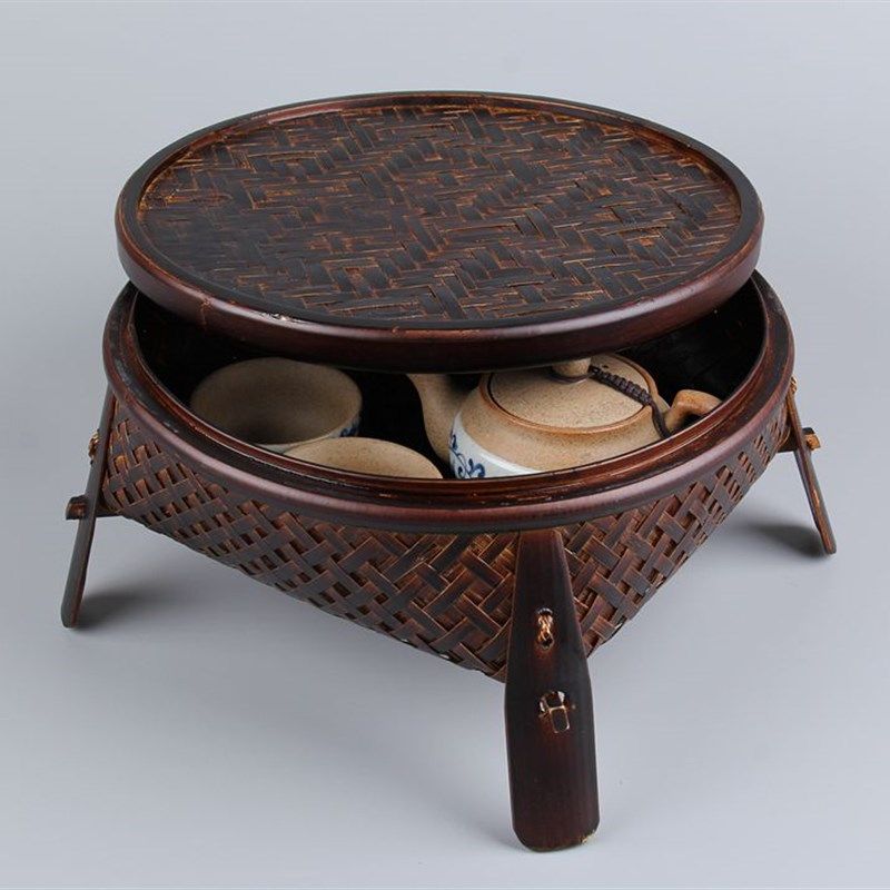 精品竹编方底圆口收纳盒 收纳篮小号 储物盒大号 带盖圆形箩筐,收纳整理,其他收纳篮,淘宝优惠券,粉丝福利购,淘宝优惠卷