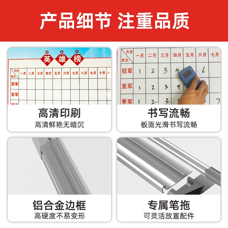 白板墙贴业绩榜办公写字板边框公告栏可移除支架式磁性记事板计划
