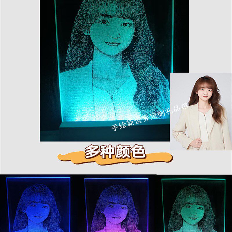 锤子画玻璃画定制照n片人像送女朋友手工琉璃画七夕礼物送女生男