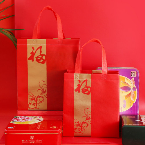 覆膜红色春节喜庆环保礼品袋节日年会包装M袋新春年货烟酒手提袋
