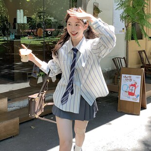 东京岁时记jk制服少女学院风衬衫长袖纯棉条纹春秋小个子宽松慵懒