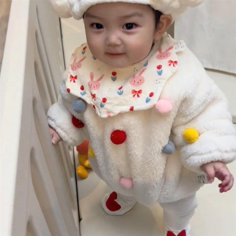 新款秋冬可爱洋气公主小童女婴爬服款宝宝外出保暖包屁衣连体衣潮