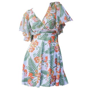 连体泳衣女小胸聚拢带钢托V领A字裙式保守遮肚显瘦微胖泡温泉泳装