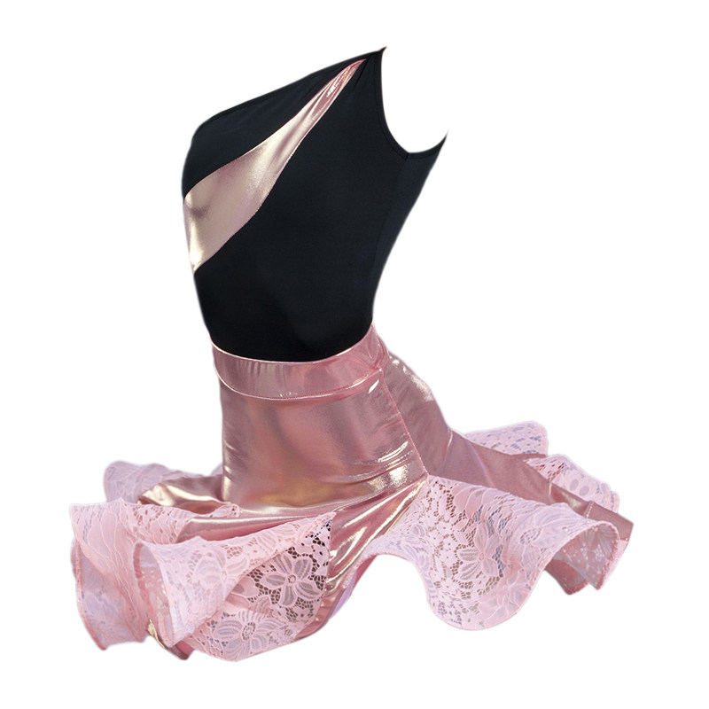 拉丁舞裙儿童拉丁舞蹈服女t童练功服分体跳舞服装夏季单肩表演出