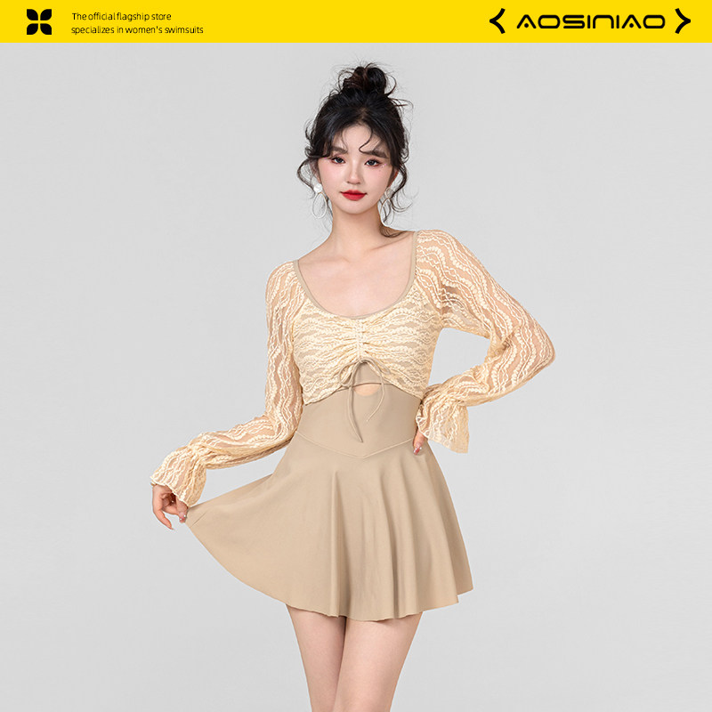 连体泳衣女款2024新q款泡温泉高级感微胖遮肉显瘦保守长袖裙式泳