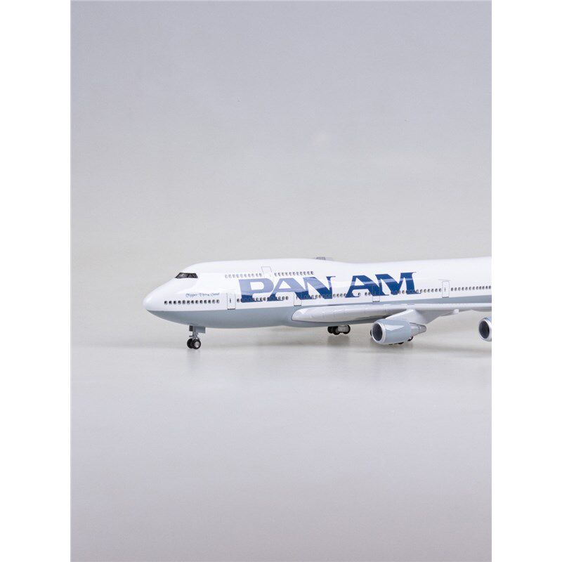 【带轮子带灯】47cm泛美航空747F真客机飞机模型波音摆件礼物品
