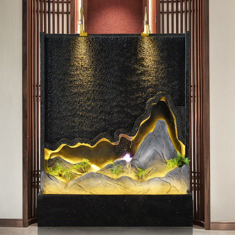 大型水幕墙流水屏风隔q断酒店大厅摆件假山喷泉造景装饰品开业礼