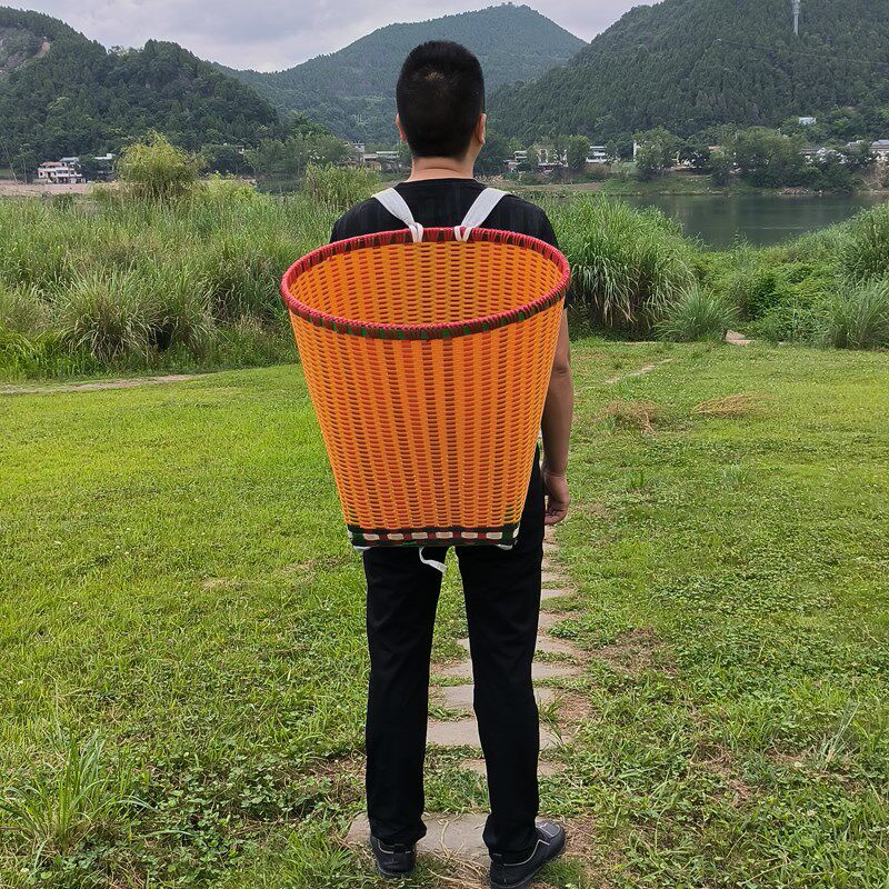 背篓塑料买菜彩色贵州编织藤编道具采茶背篼背筐民主风篮子